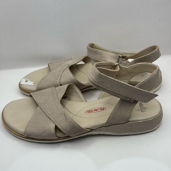 Amalfi By Rangoni Bice Quarter Strap Sandal Beige Metallic Comfort Size 9.5 - Picture 4 of 12